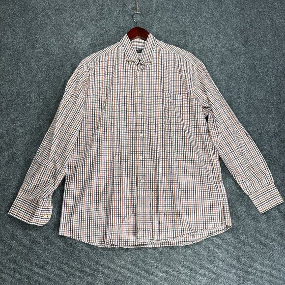 St Croix Shirt Mens Large Button Up Orange Purple Plaid Cotton Long Sleeve - Picture 1 of 8